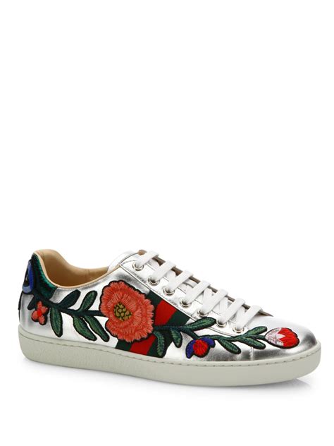 gucci ace floral embroidered sneakers.